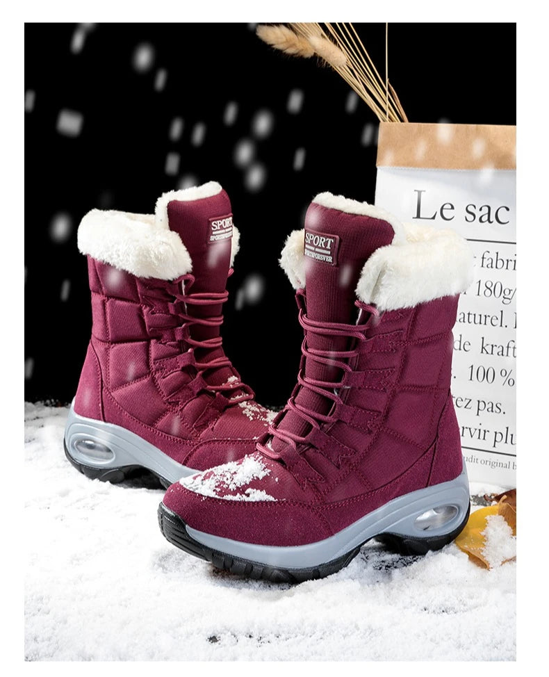 Winter Snow Boots Women Warm Comfortable Plush Lace-up Anti-slip High-top Women Boots Thick-soled Durable Soft Ankle Boots Women