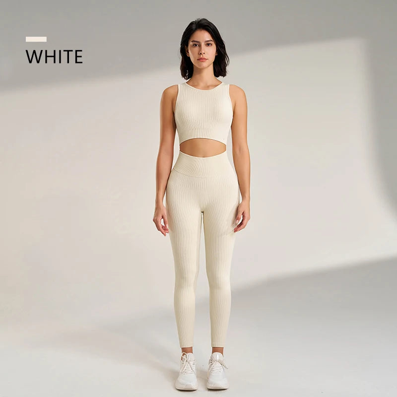Women's Sports Fitness Suit Gym High Intensity Workout Shockproof Bra High Waisted Leggings Tights Yoga Suit Training Set