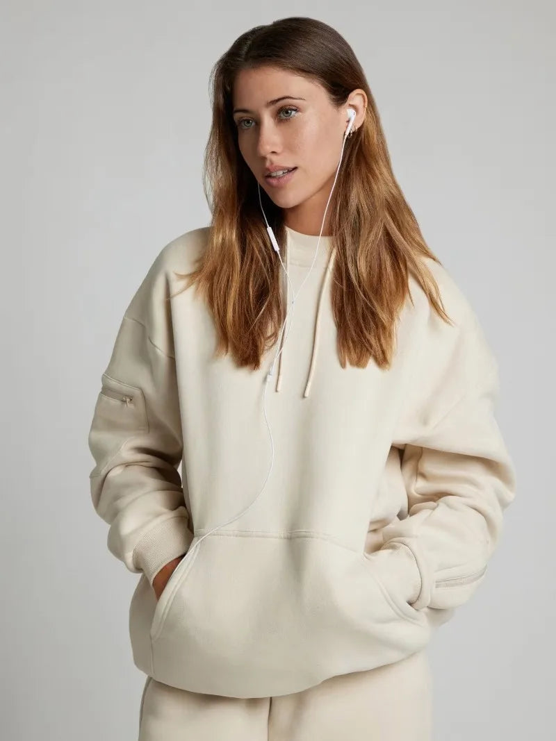 Fitness Workout Outfits Autumn Winter Women Tracksuit Sport Pocket Sweatshirt Hoodies with Eye Patch Sweatpants Two Piece Set