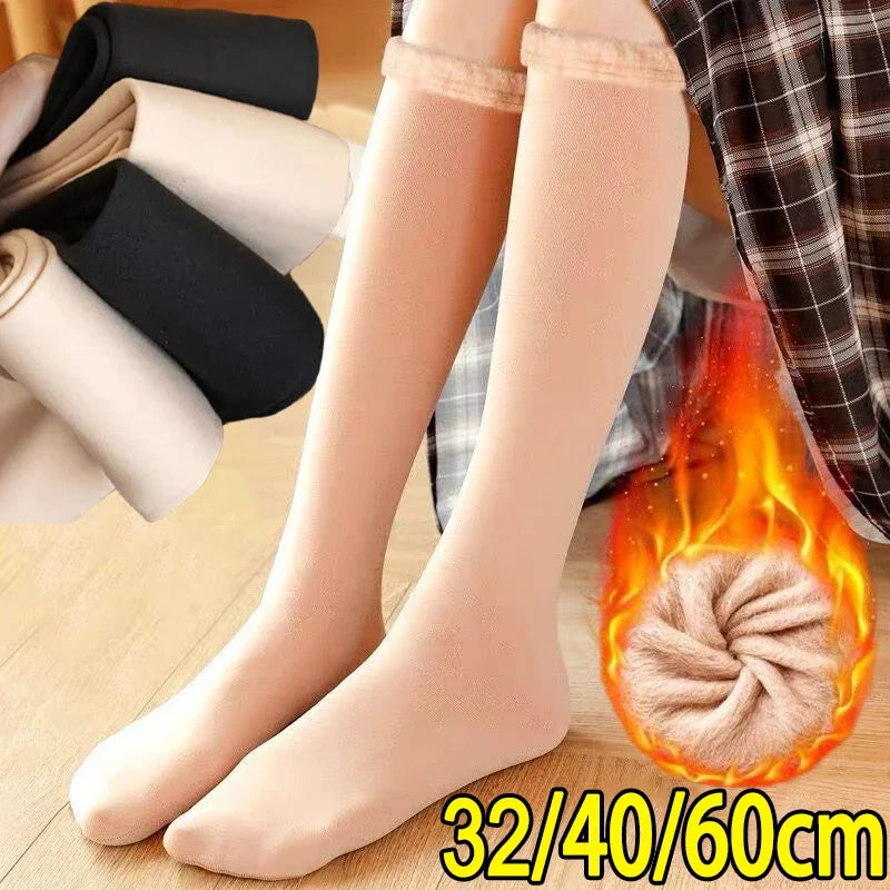 Winter Snow Long Socks Women Warm Over Knee Tights Soft Velvet Thicken Plush Thigh High Stockings Female Sleeping Boots Leggings