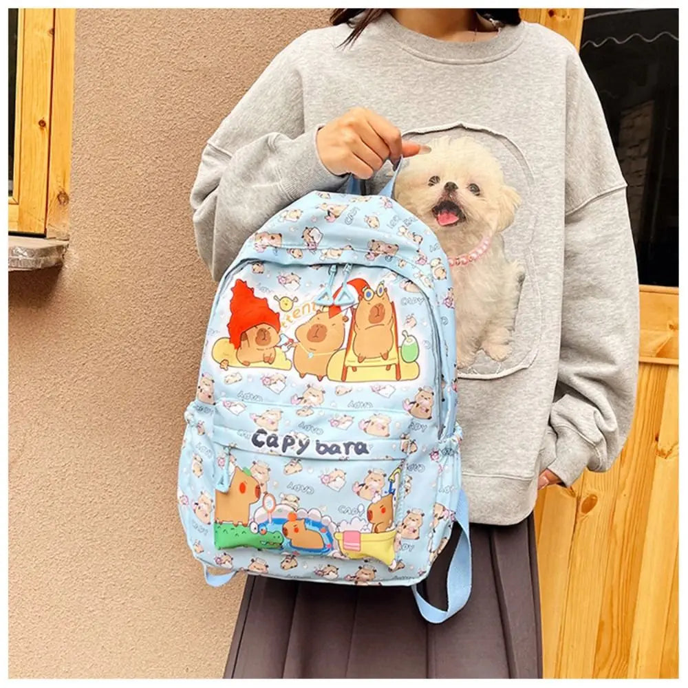 Cute Large Capacity Capybara Backpack Cartoon Breathable Student Schoolbag Nylon Ultra-light Book Bag Back to school Women Girl
