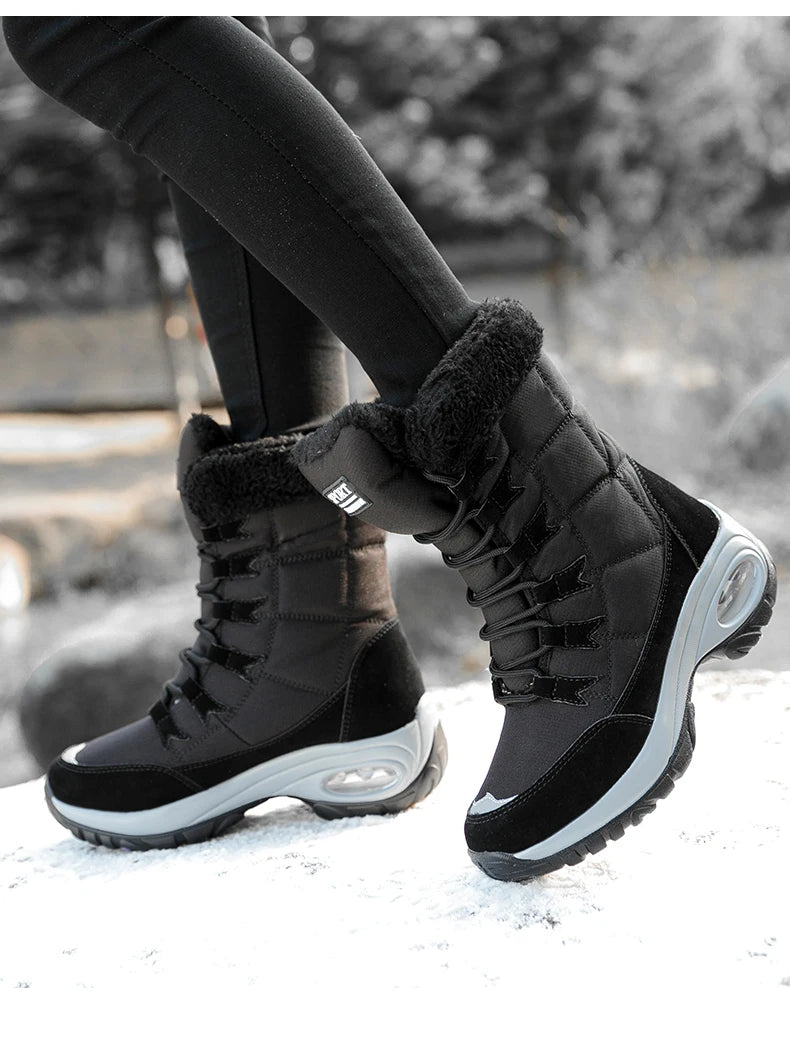 Winter Snow Boots Women Warm Comfortable Plush Lace-up Anti-slip High-top Women Boots Thick-soled Durable Soft Ankle Boots Women
