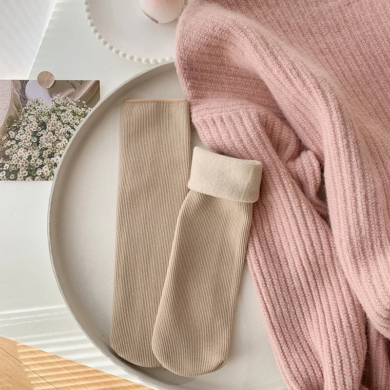 5 Pairs Snow Socks For Women Autumn Winter Socks With Fuzzy Thickened Warm Sleeping Floor Stockings Women's Solid Color Socks