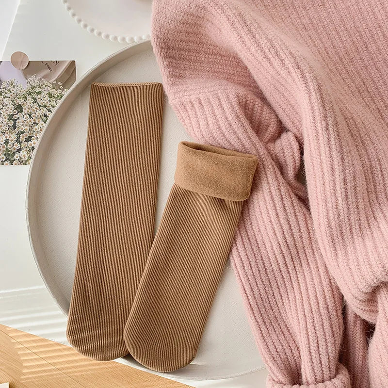 5 Pairs Snow Socks For Women Autumn Winter Socks With Fuzzy Thickened Warm Sleeping Floor Stockings Women's Solid Color Socks