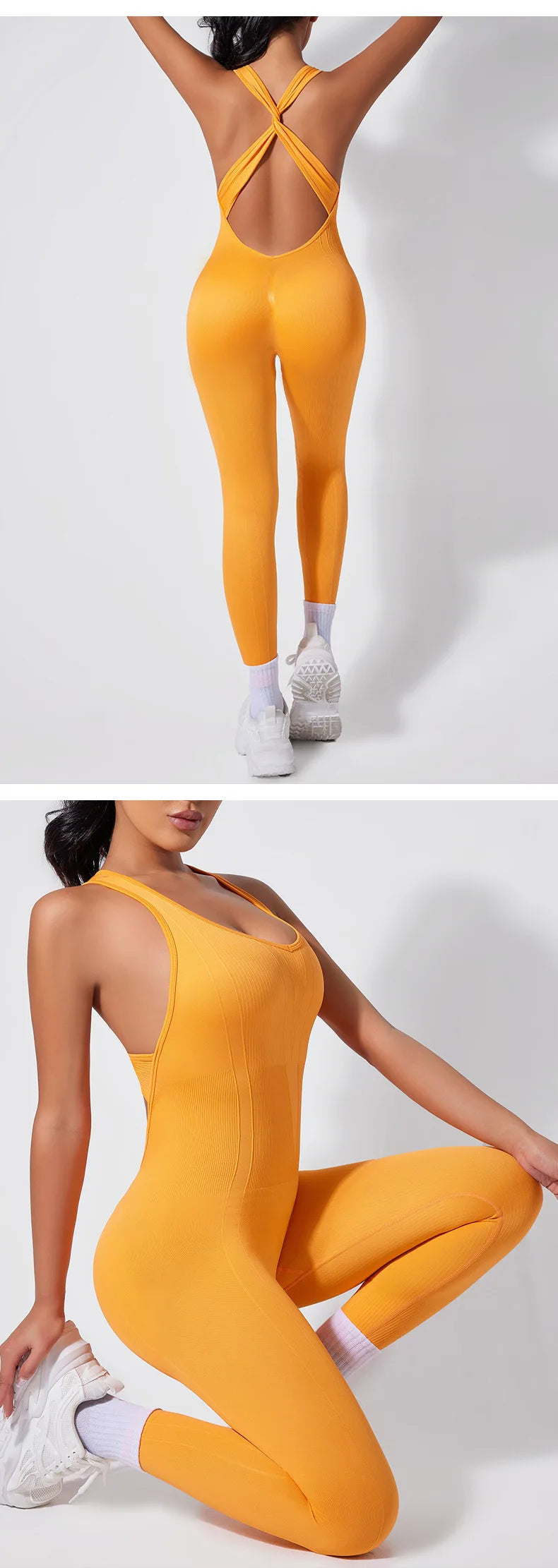 Crisscross Back Yoga Bodysuit Women V-Neck Butt Lifting Workout Jumpsuit Seamless Running Fashion Slim High Elastic Bodysuit