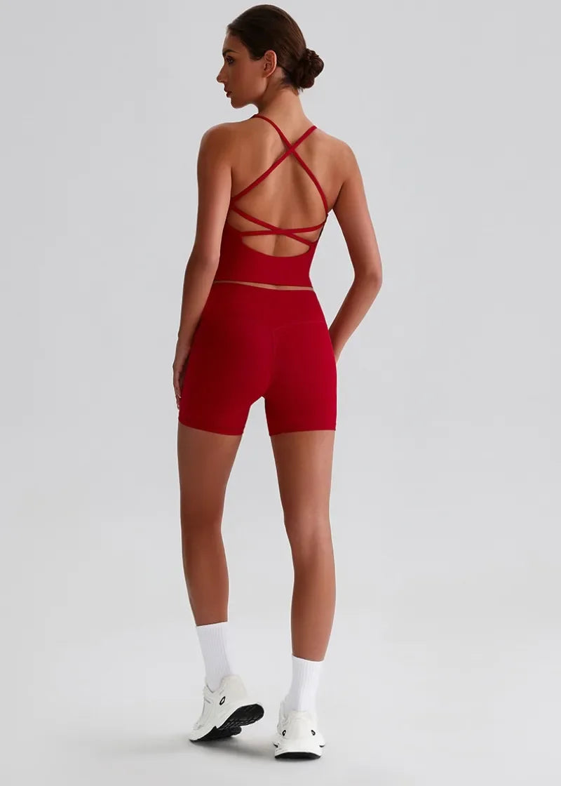 Women's Yoga Outfit Set Summer Sports Bra Vest Breathable Quick-Dry Workout Clothes Gym Running Fitness Suit Yoga Outfit