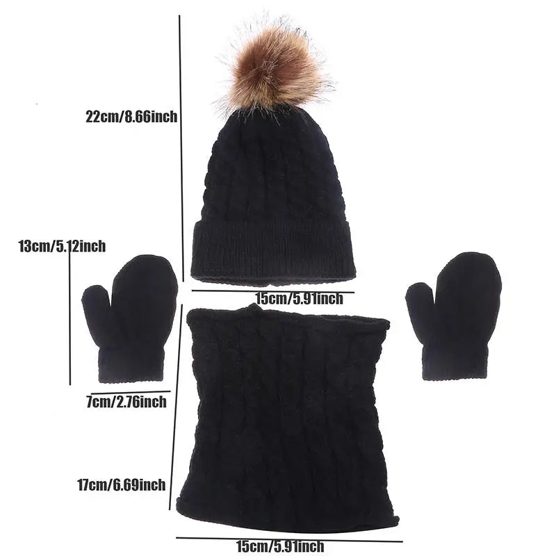 Children's Hat Scarf Gloves Suit Wool Monochrome Fried Dough Twists Warm Three Piece Children's Hat Scarf Gloves Suit