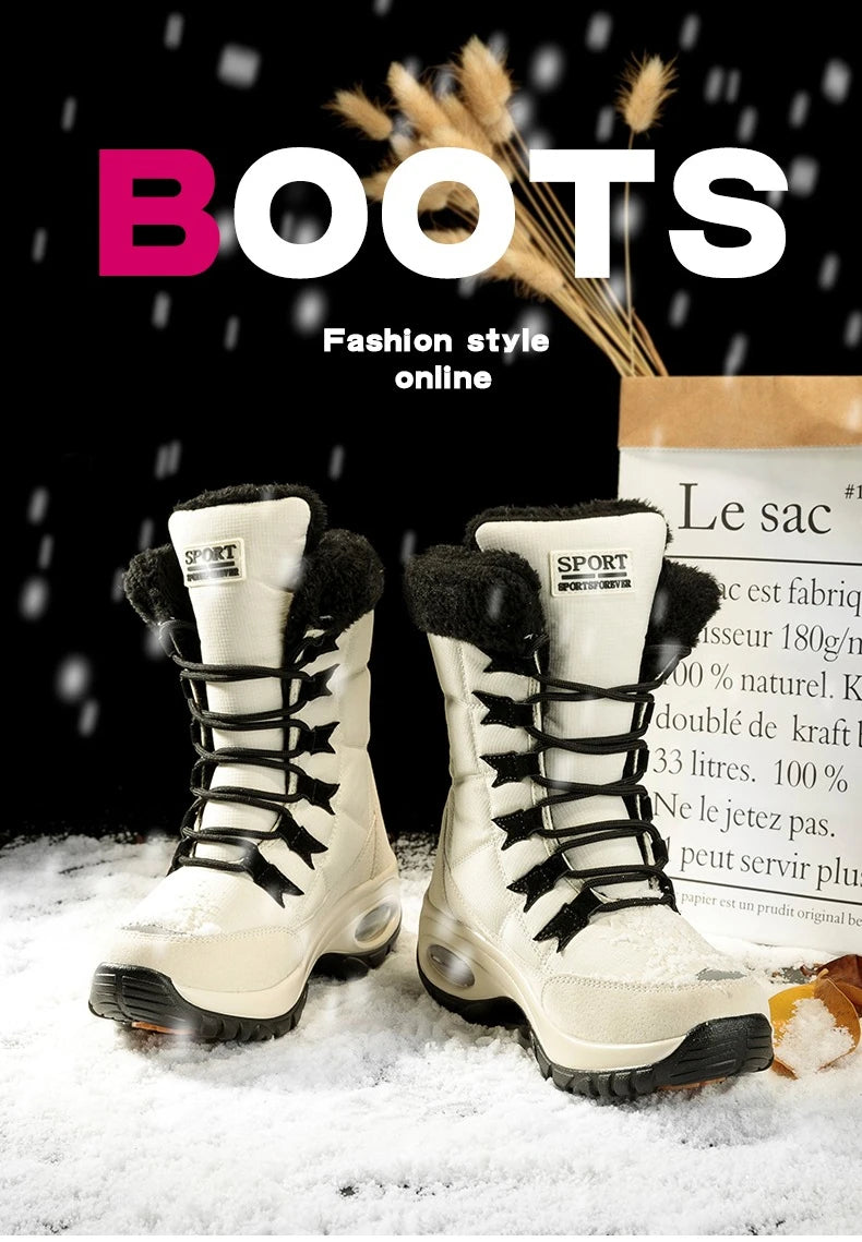 Winter Snow Boots Women Warm Comfortable Plush Lace-up Anti-slip High-top Women Boots Thick-soled Durable Soft Ankle Boots Women