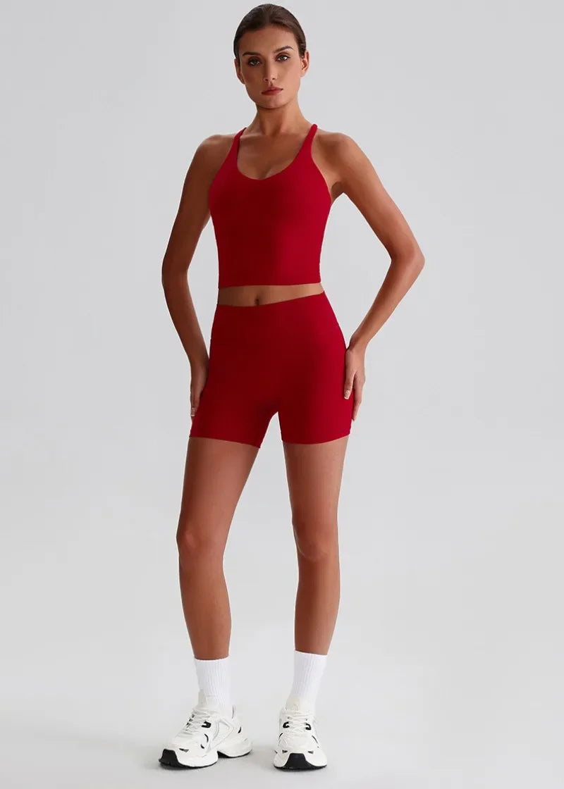 Women's Yoga Outfit Set Summer Sports Bra Vest Breathable Quick-Dry Workout Clothes Gym Running Fitness Suit Yoga Outfit