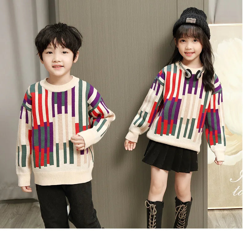 Fashion Sweater for The Whole Family Knitted Tops Mom and Daughter Baby Girl Matching Striped Knitwear Dad and Son Boy Jumper