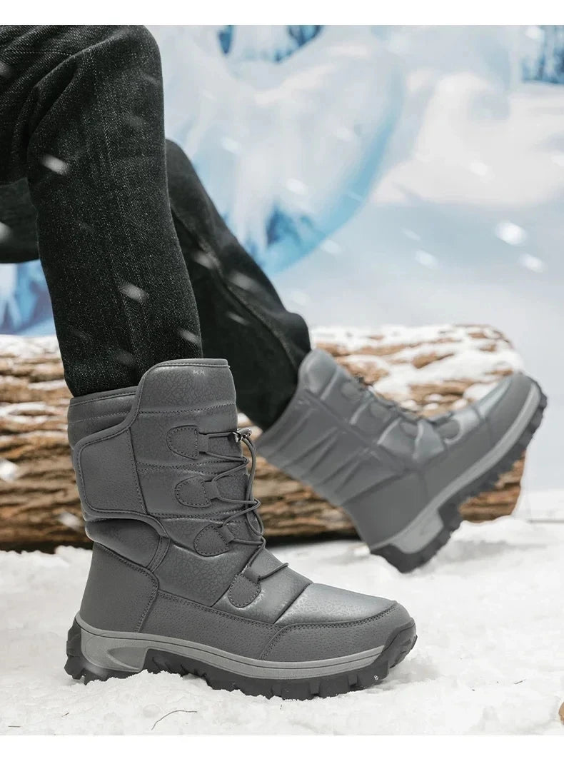 New Winter Men's Shoes Warm Plush Men's Boots High Top Couple Snow Boots Winter Outdoor Anti-Slip Ankle Boots Work Casual Boots