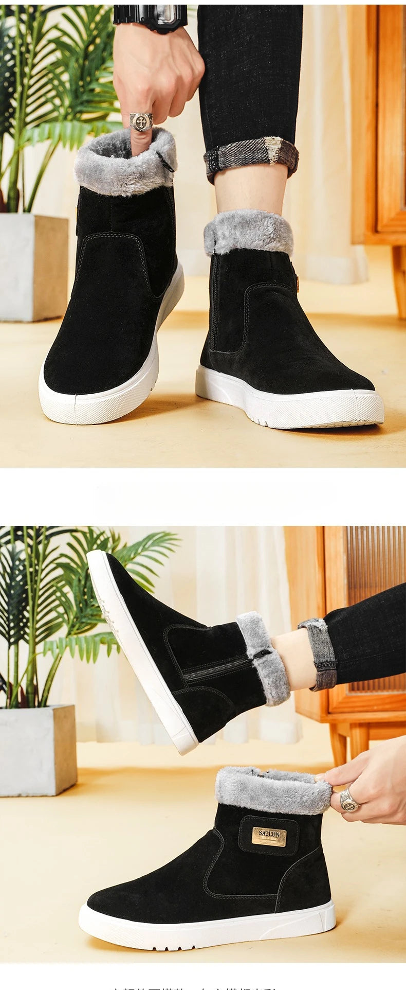 2025New Winter Men's Boots Fashion High-top Cotton Shoes Plush Warm Fur Snow Boots Suede Casual Ankle Boots for Men Botas Hombre
