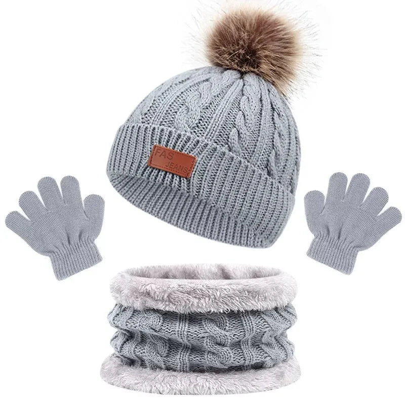 Three Piece Set of European and American Hats Scarves Gloves Autumn and Winter Single Ball Double Ball Colorful Ball Hat
