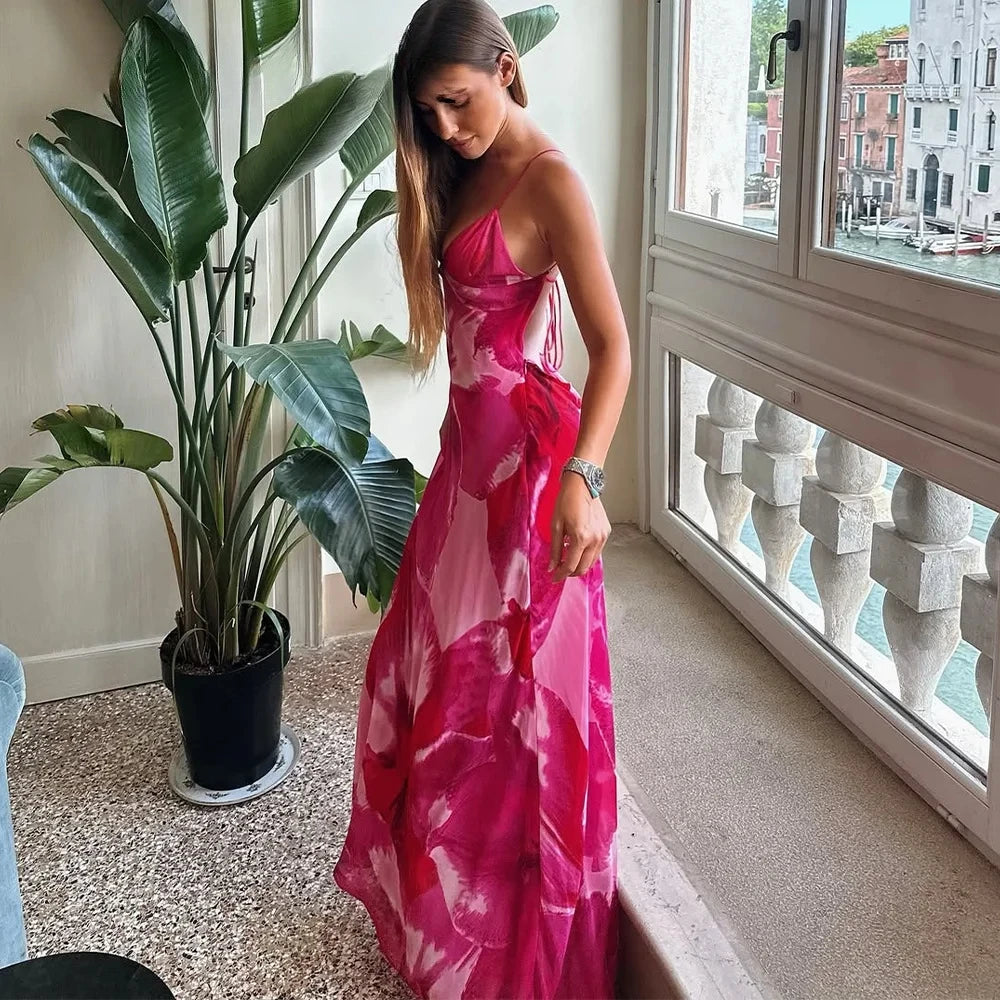 A 2026 Spring Summer Chiffon Boho Women Cami Dresses Fashion Strapless Sleeveless Print Zipper Chic Ladies Cami Dresses