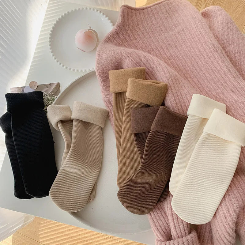 5 Pairs Snow Socks For Women Autumn Winter Socks With Fuzzy Thickened Warm Sleeping Floor Stockings Women's Solid Color Socks