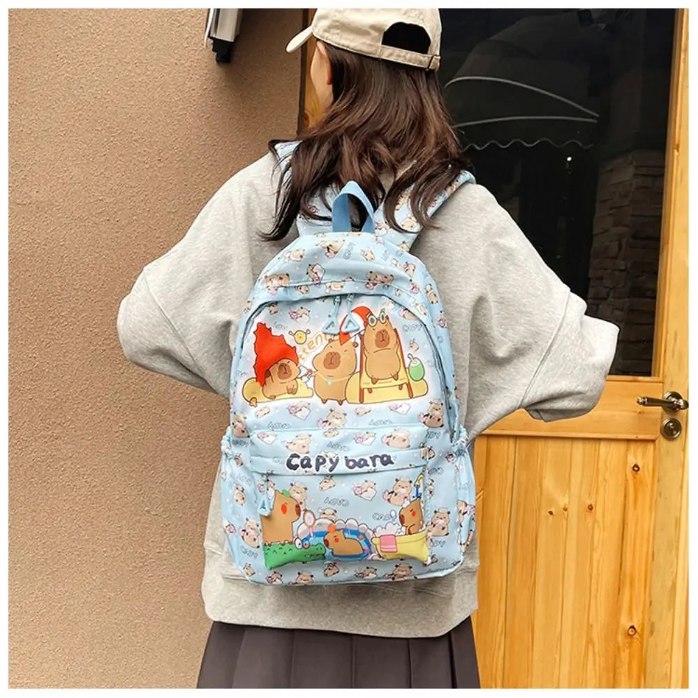 Cute Large Capacity Capybara Backpack Cartoon Breathable Student Schoolbag Nylon Ultra-light Book Bag Back to school Women Girl
