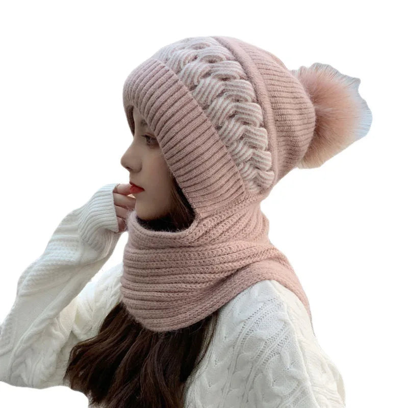 Women's Hats Scarves Earmuffs Fashionable Autumn and Winter Warmth Snow and Wind Scarf One-piece Hat Knitted Sweater Cover Hat