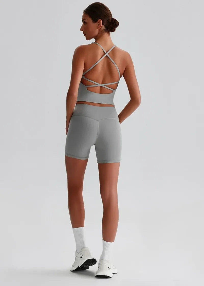 Women's Yoga Outfit Set Summer Sports Bra Vest Breathable Quick-Dry Workout Clothes Gym Running Fitness Suit Yoga Outfit