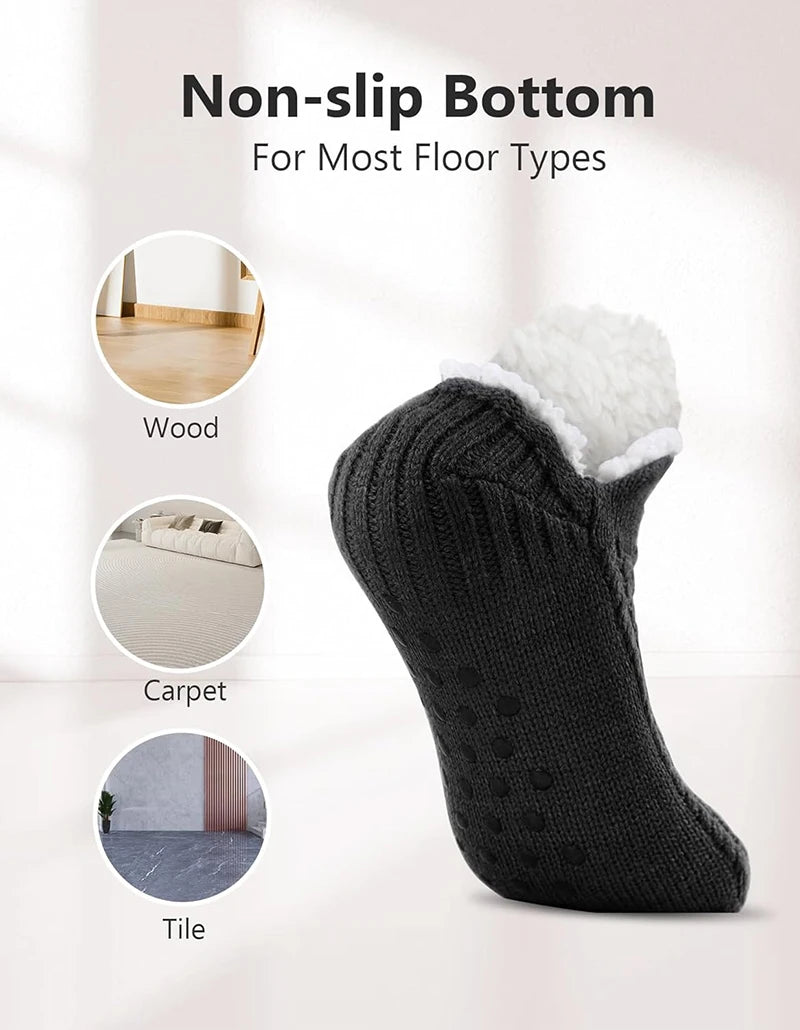 Winter Slipper Socks with Grippers for Men Women– Warm, Fuzzy, Fleece-Lined, Non-Slip, Cozy & Thick for Cold Weather Comfort