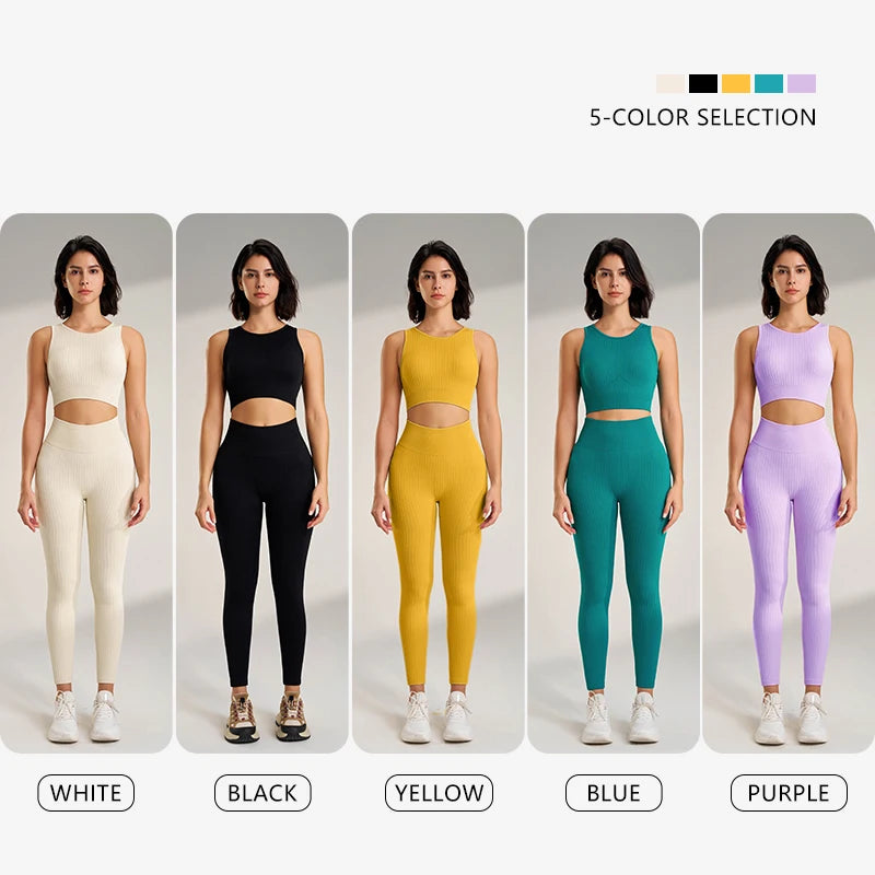 Women's Sports Fitness Suit Gym High Intensity Workout Shockproof Bra High Waisted Leggings Tights Yoga Suit Training Set