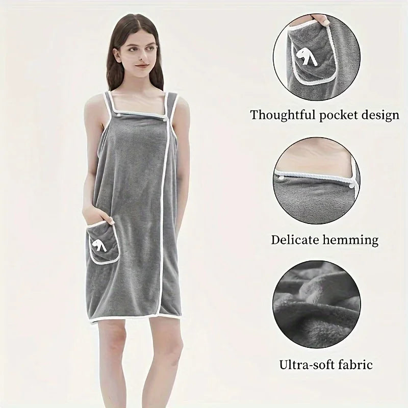 Bath Towel Household Women Wearable Wrap Adults Absorb Water Polyester Dry Hair Skirt Long Style Bathroom Washable Bathrobe