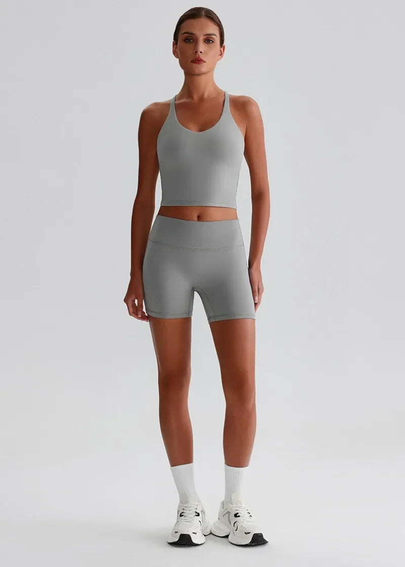 Women's Yoga Outfit Set Summer Sports Bra Vest Breathable Quick-Dry Workout Clothes Gym Running Fitness Suit Yoga Outfit
