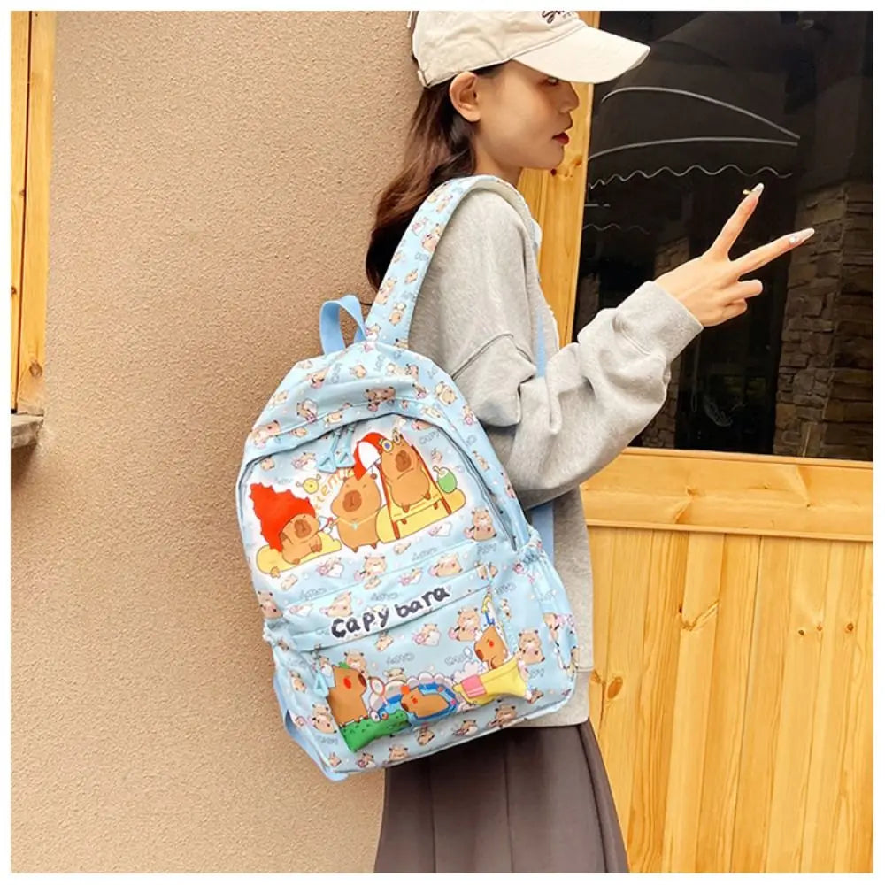 Cute Large Capacity Capybara Backpack Cartoon Breathable Student Schoolbag Nylon Ultra-light Book Bag Back to school Women Girl