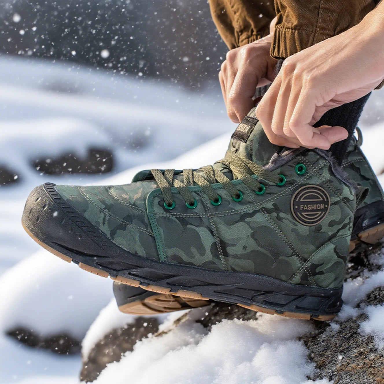 Winter Men's Snow Boots 2025 New Style Platform  Warm Fur Ankle Boots Camo Design Plush  Outdoor Non-slip Hiking Cycling Shoes