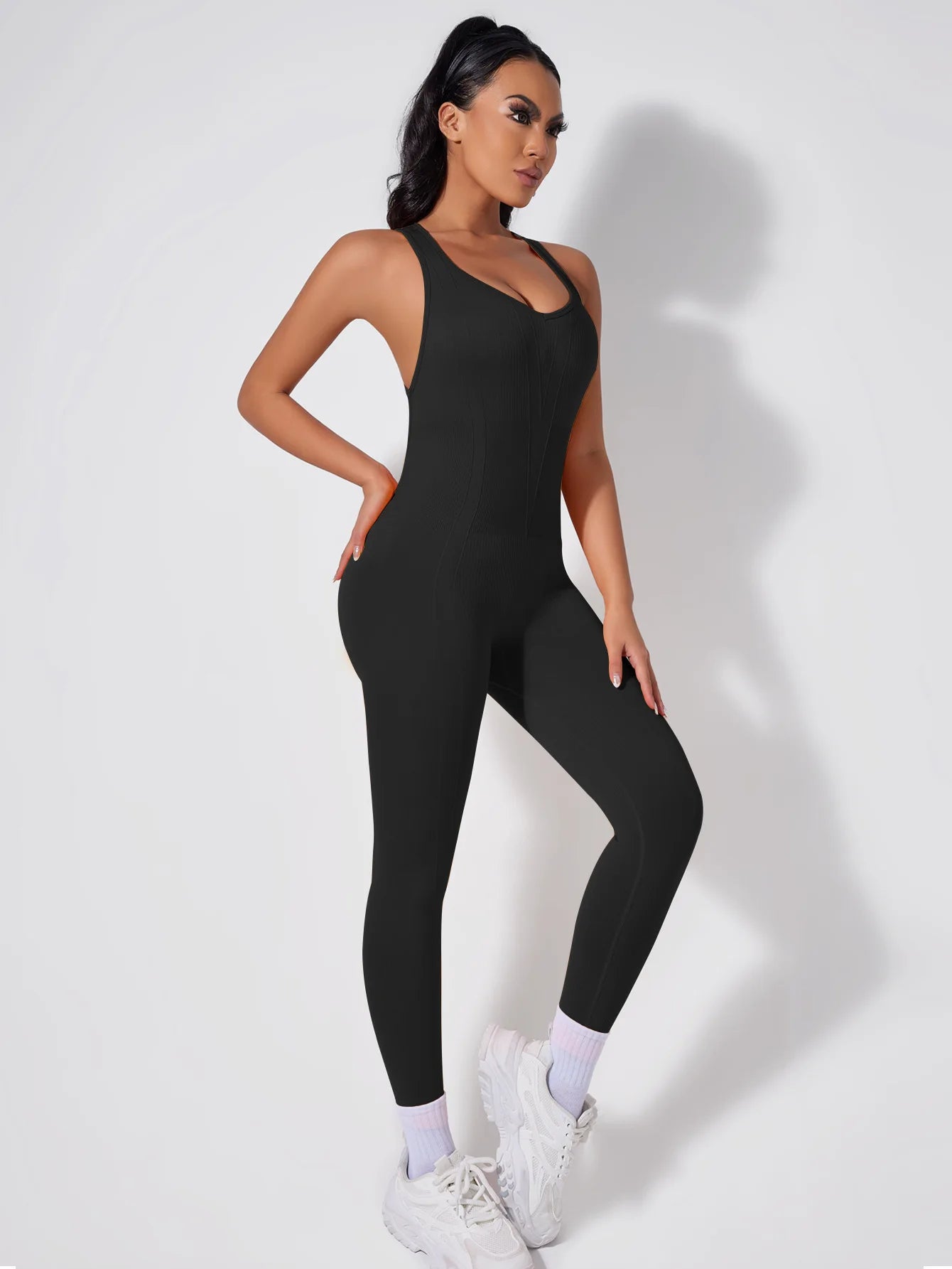 Crisscross Back Yoga Bodysuit Women V-Neck Butt Lifting Workout Jumpsuit Seamless Running Fashion Slim High Elastic Bodysuit