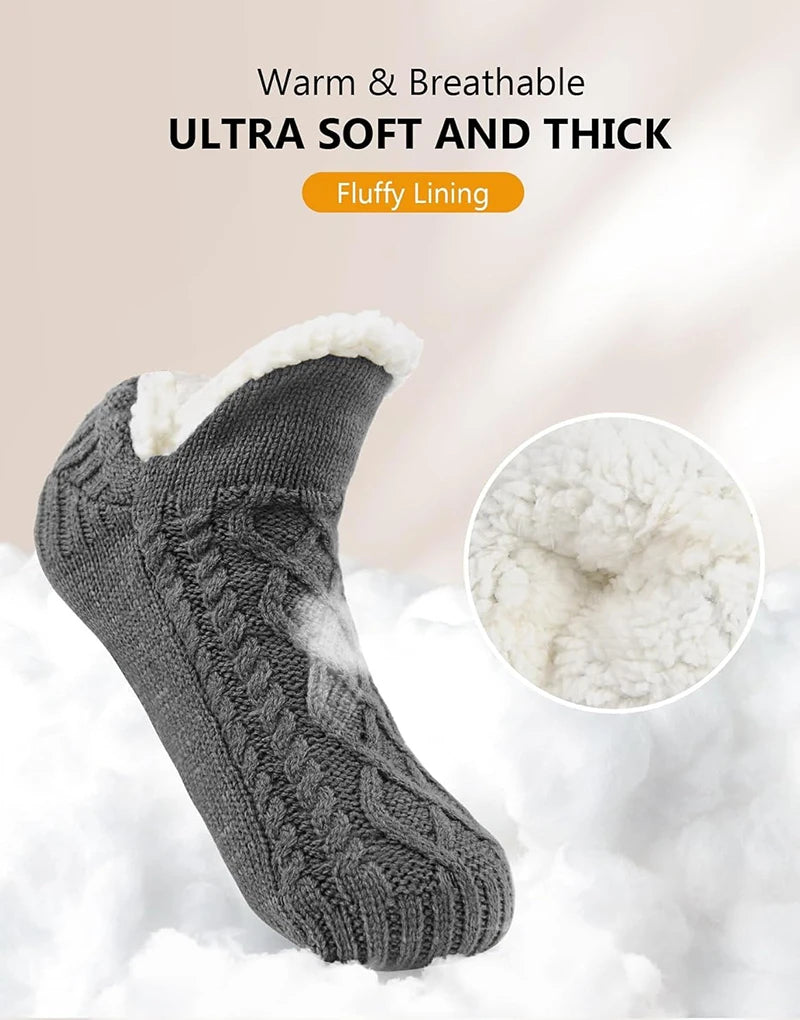 Winter Slipper Socks with Grippers for Men Women– Warm, Fuzzy, Fleece-Lined, Non-Slip, Cozy & Thick for Cold Weather Comfort