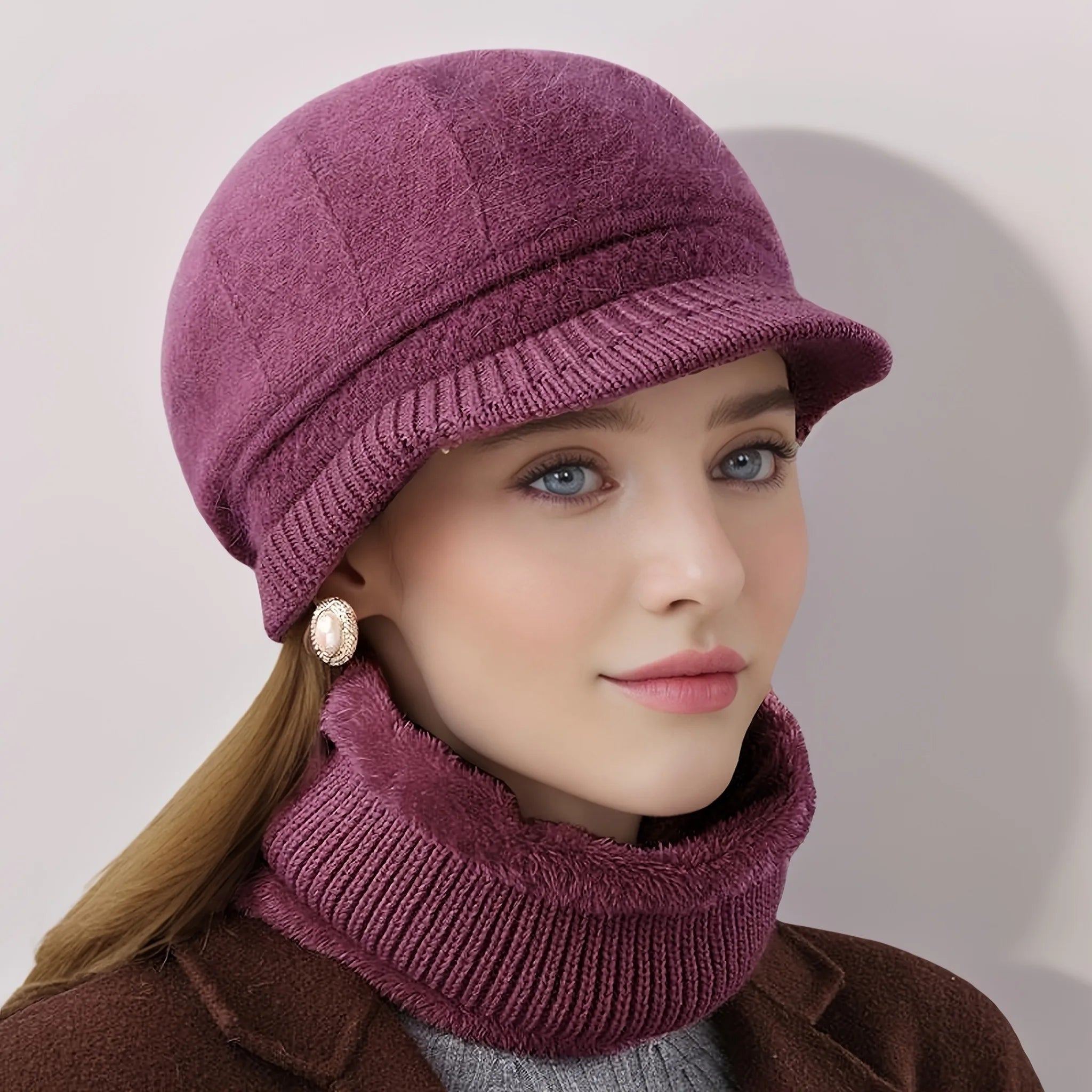2pcs/ Set Women‘s Hat and Neck Scarf Versatile Winter Warm Cold Hat for Mothers Middle-aged and Elderly Suitable for Exercise