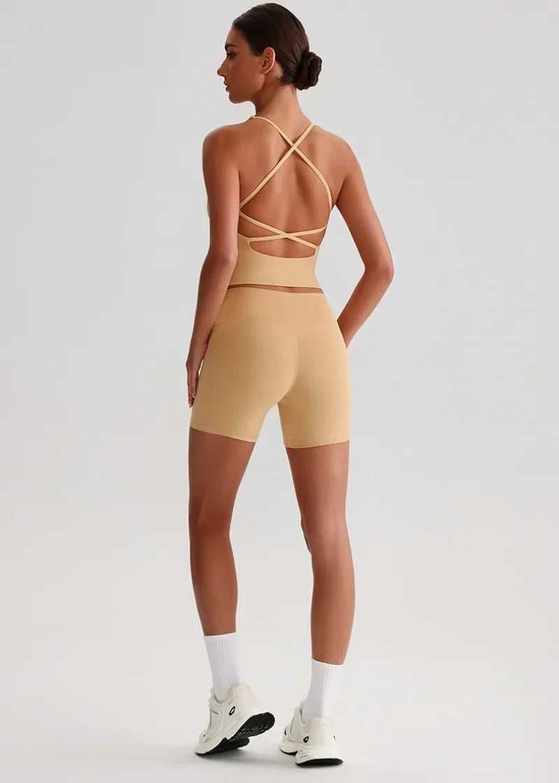 Women's Yoga Outfit Set Summer Sports Bra Vest Breathable Quick-Dry Workout Clothes Gym Running Fitness Suit Yoga Outfit