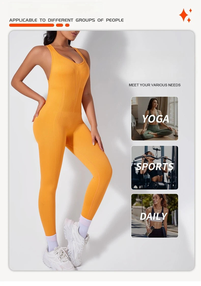 Crisscross Back Yoga Bodysuit Women V-Neck Butt Lifting Workout Jumpsuit Seamless Running Fashion Slim High Elastic Bodysuit