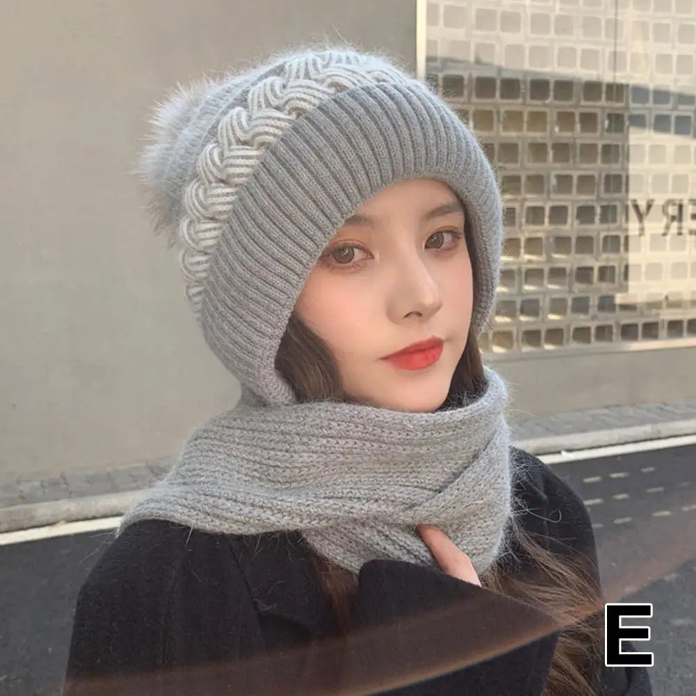 Hat scarf All-in-one  Winter Thickened Warm Double Warm Padded Windproof Comfortable Warm Knitted Hat Fits Women