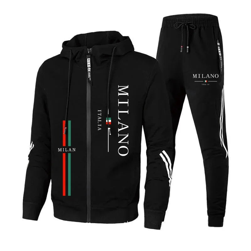 Fall Winter Daily Casual Sporty Jogger Set Fitness Jacket Outfit 2025 New Arrival Men's Tracksuit Zip-up Hoodie Black Sweatpants