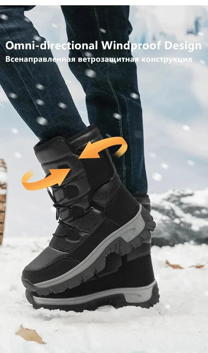 New Winter Men's Shoes Warm Plush Men's Boots High Top Couple Snow Boots Winter Outdoor Anti-Slip Ankle Boots Work Casual Boots