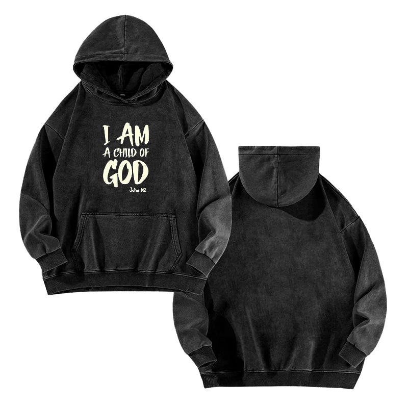 Hoodie for Men Streetwear I Am a Child of God Design Print Graphic Hoodies for Men Suitable for Wearing in Autumn washed hoodie