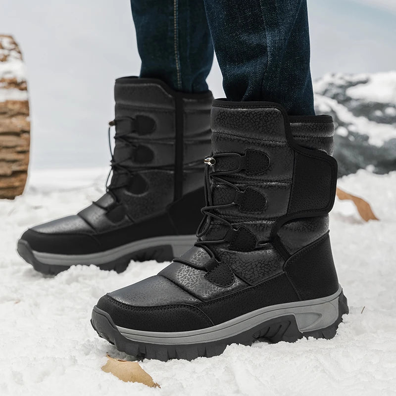 New Winter Men's Shoes Warm Plush Men's Boots High Top Couple Snow Boots Winter Outdoor Anti-Slip Ankle Boots Work Casual Boots