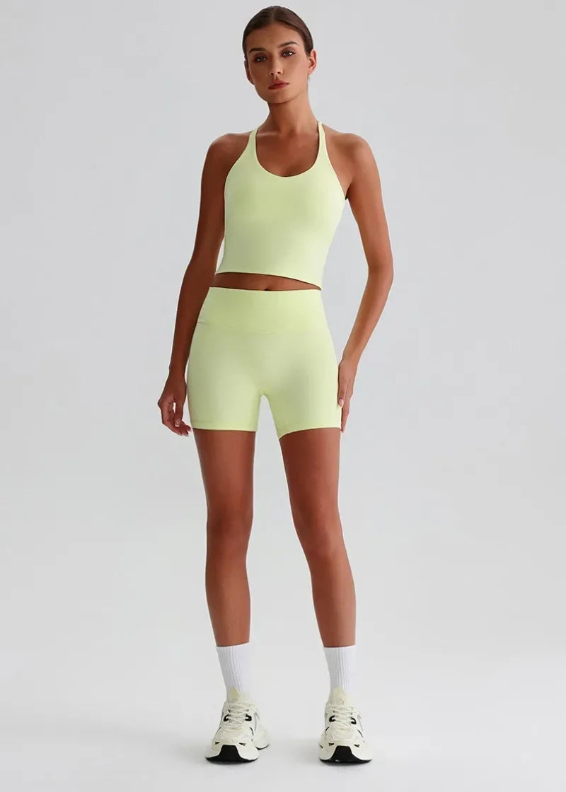 Women's Yoga Outfit Set Summer Sports Bra Vest Breathable Quick-Dry Workout Clothes Gym Running Fitness Suit Yoga Outfit