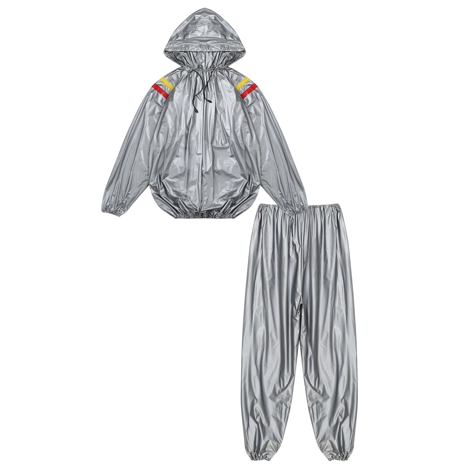 Mens Sports Outfits Sauna Sweat Sets Long Sleeve Hooded Jacket Outerwear and Long Pants PVC Sweating Suit for Gym Workout Yoga