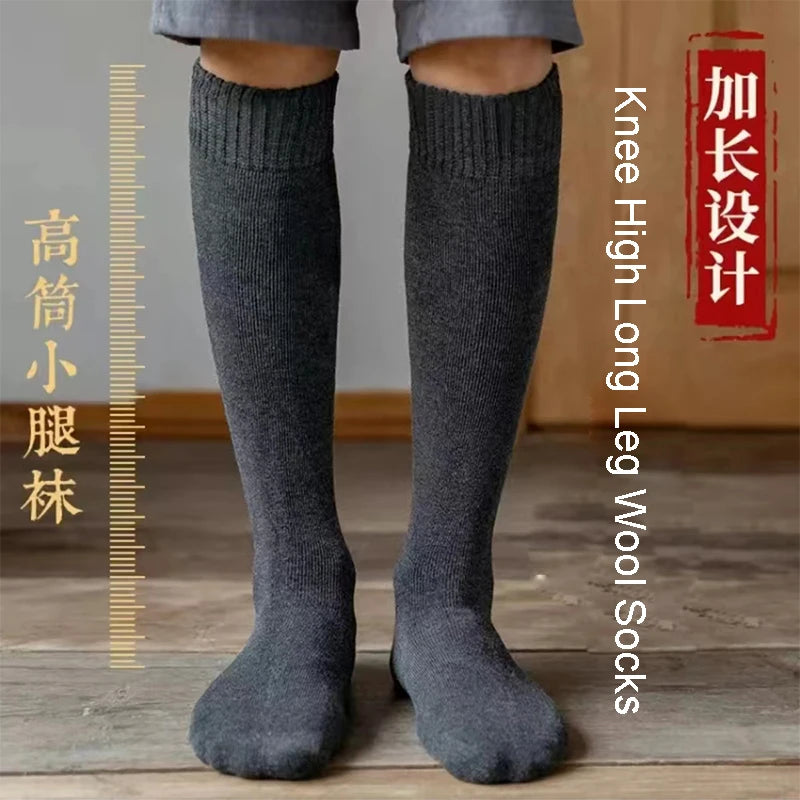 Winter Men's Knee Long Socks Wool Keep Warm Longer Stocking Compression Winter Terry Socks Cotton Thicken Cover Calf Sokken Gift