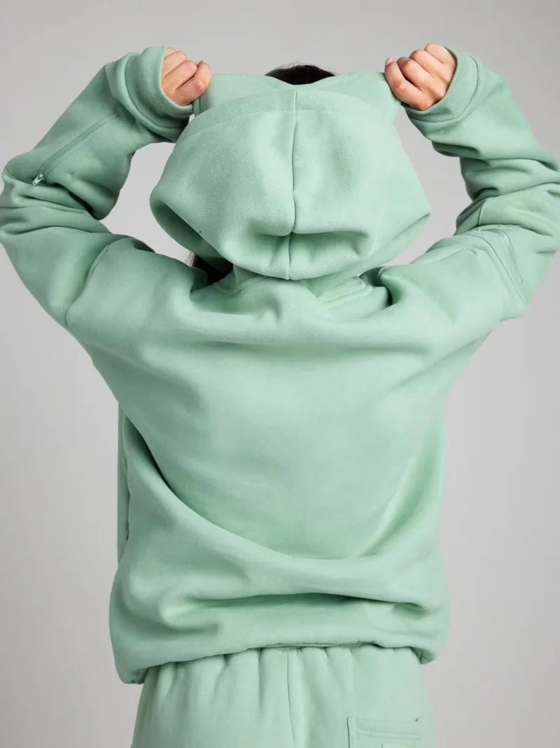 Fitness Workout Outfits Autumn Winter Women Tracksuit Sport Pocket Sweatshirt Hoodies with Eye Patch Sweatpants Two Piece Set