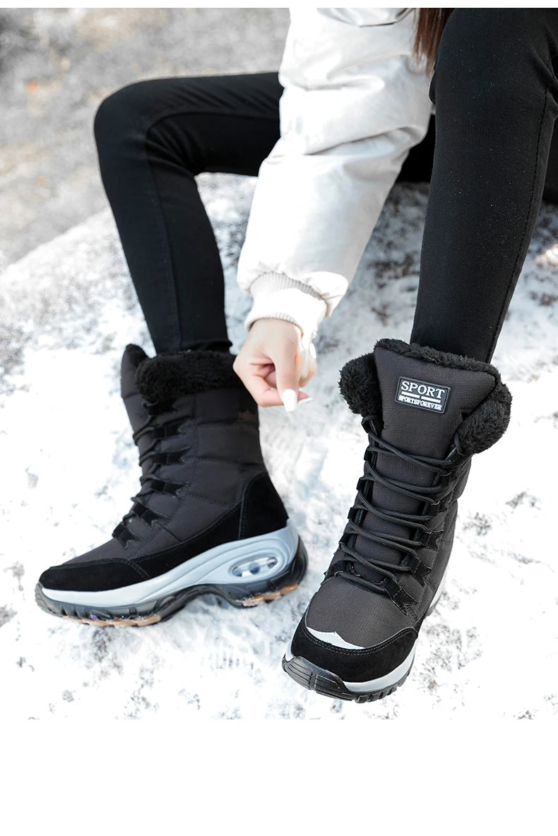 Winter Snow Boots Women Warm Comfortable Plush Lace-up Anti-slip High-top Women Boots Thick-soled Durable Soft Ankle Boots Women