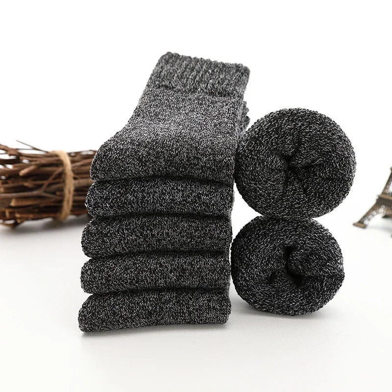 Winter Warm Socks for Men Winter Super Thick Merino Wool Socks Male Solid Color Middle Tube Against Cold Snow Sock Calcetines