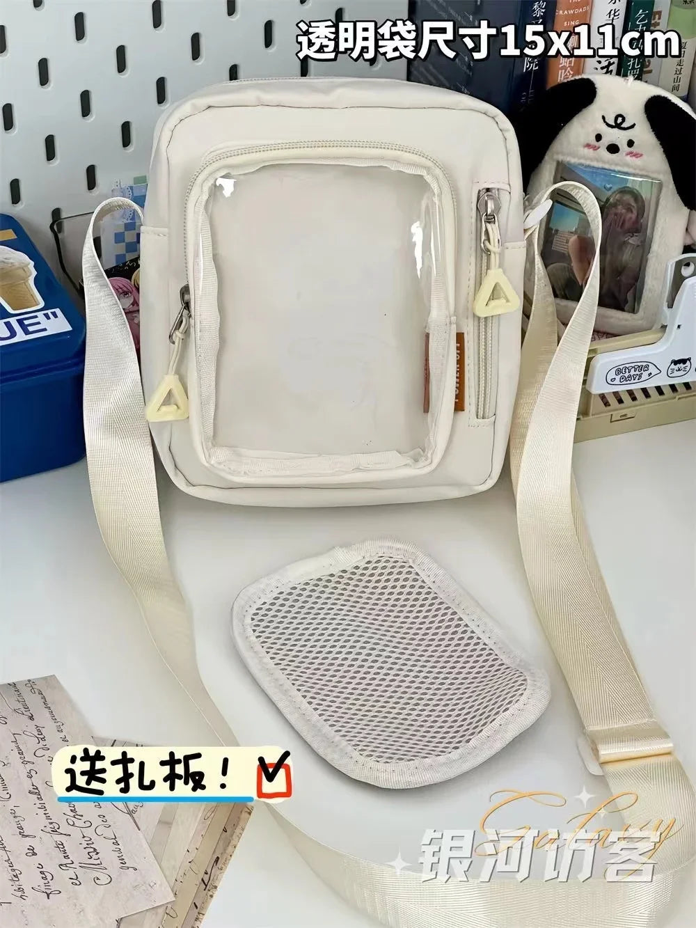 Y2K Mini Itabag Women Korean Casual Crossbody Bags Transparent Pocket Small Shoulder Bag Purses and Phone Ita Bag DIY Bag