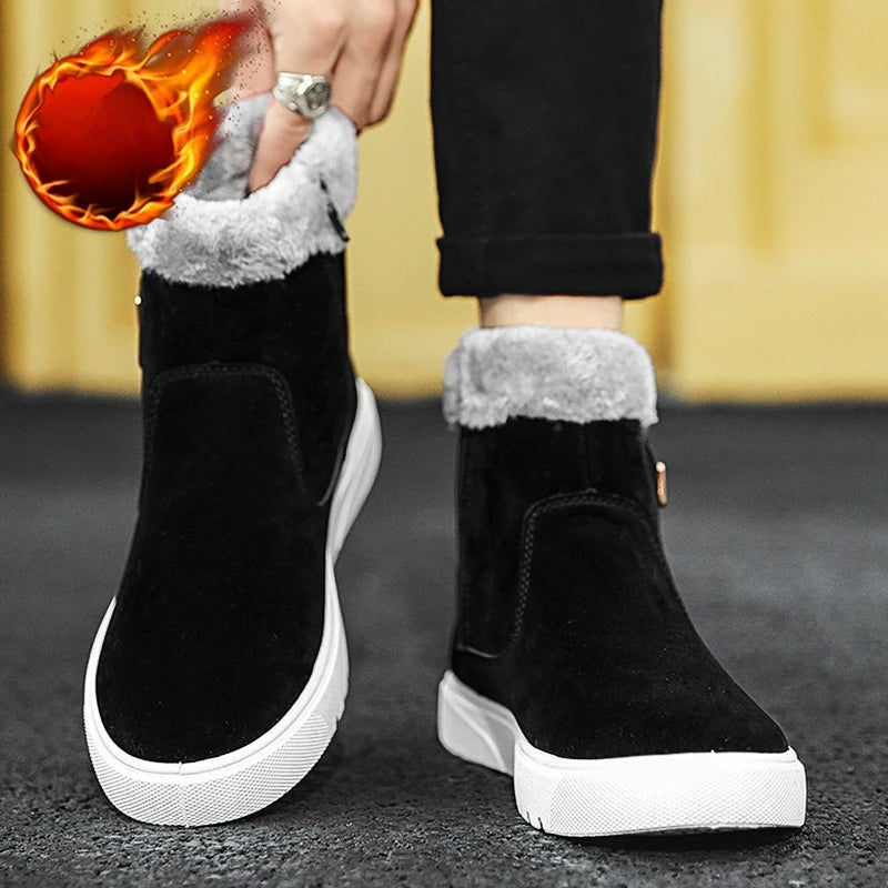 2025New Winter Men's Boots Fashion High-top Cotton Shoes Plush Warm Fur Snow Boots Suede Casual Ankle Boots for Men Botas Hombre