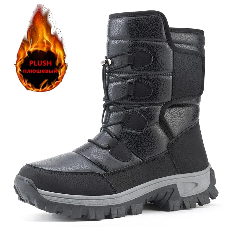 New Winter Men's Shoes Warm Plush Men's Boots High Top Couple Snow Boots Winter Outdoor Anti-Slip Ankle Boots Work Casual Boots
