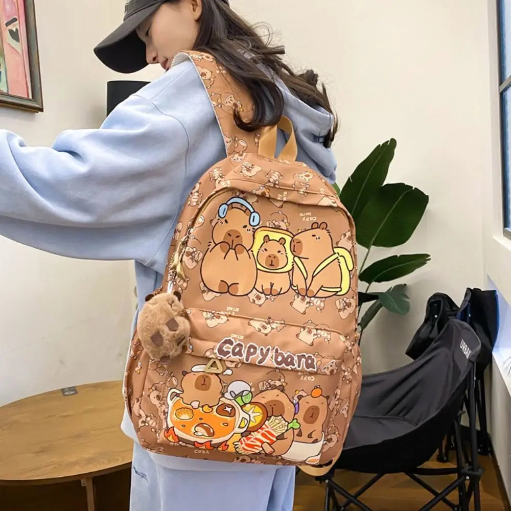 Cute Large Capacity Capybara Backpack Cartoon Breathable Student Schoolbag Nylon Ultra-light Book Bag Back to school Women Girl