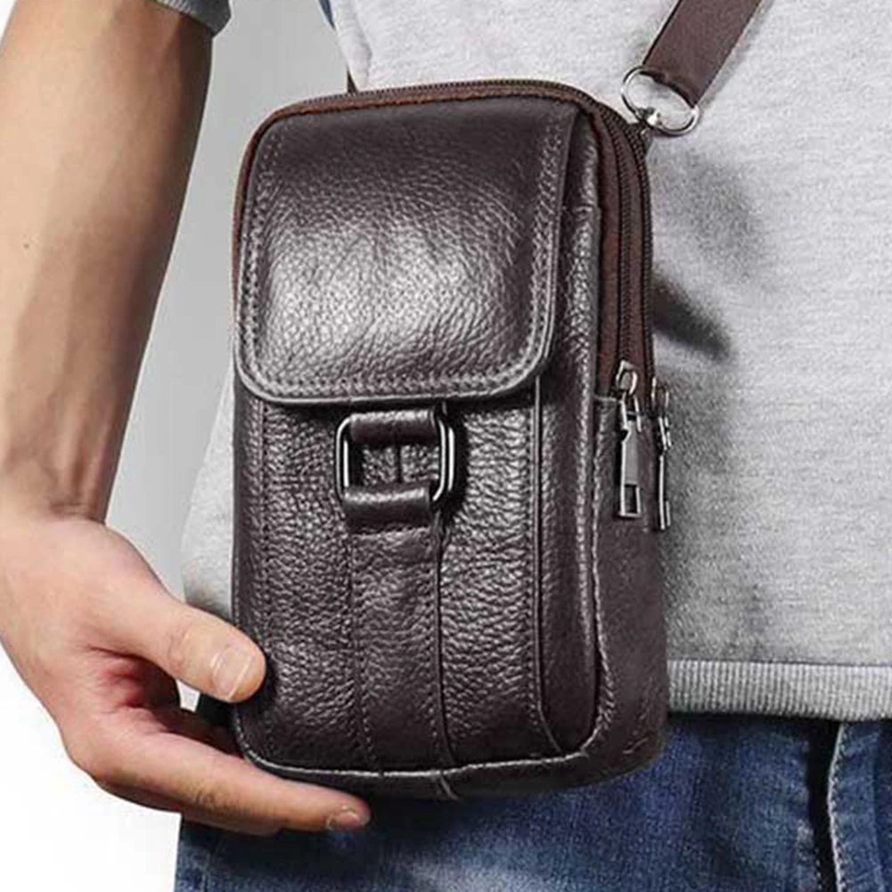 Portable Crossbody Bags Cowhide Leather Men Messenger Bags Fashion Simple Multi-pockets Casual for Outdoor Sport