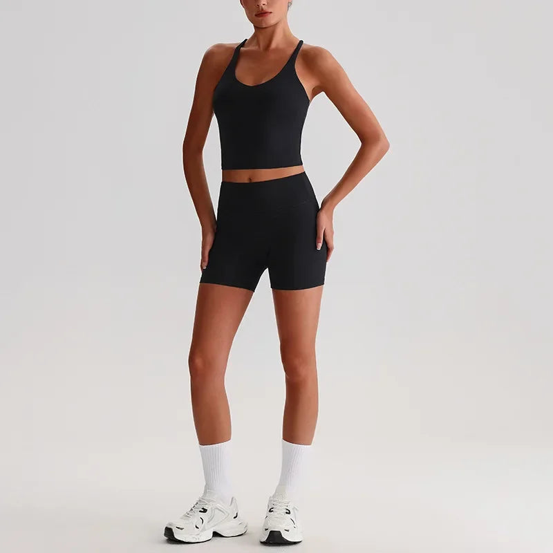 Women's Yoga Outfit Set Summer Sports Bra Vest Breathable Quick-Dry Workout Clothes Gym Running Fitness Suit Yoga Outfit